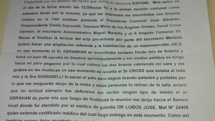 Sin paz: La reunión comunal terminó en denuncia por violencia