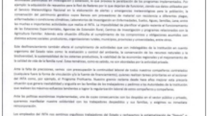 Preocupación en INTA por el recorte presupuestario de Nación