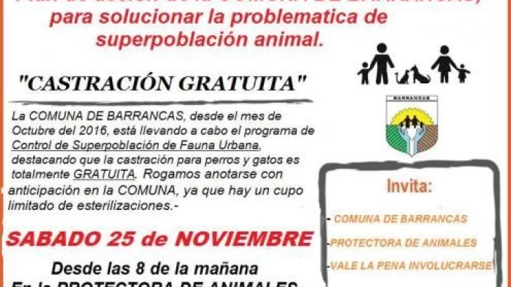 Barrancas: Nuevamente jornada de castración gratuita