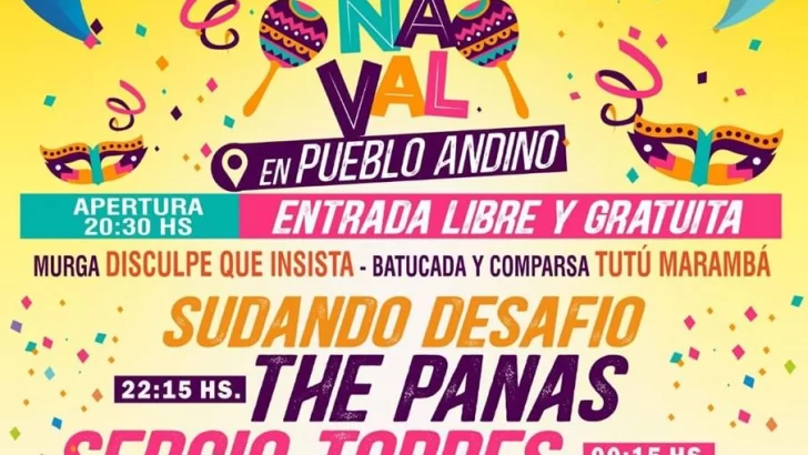 Para agendar: Este fin de semana carnavales en Pueblo Andino