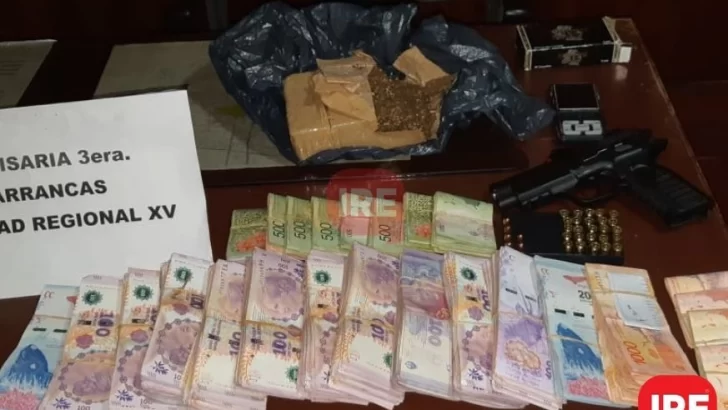 Detuvieron en Aragón a un hombre con drogas, un arma y casi 300 mil pesos