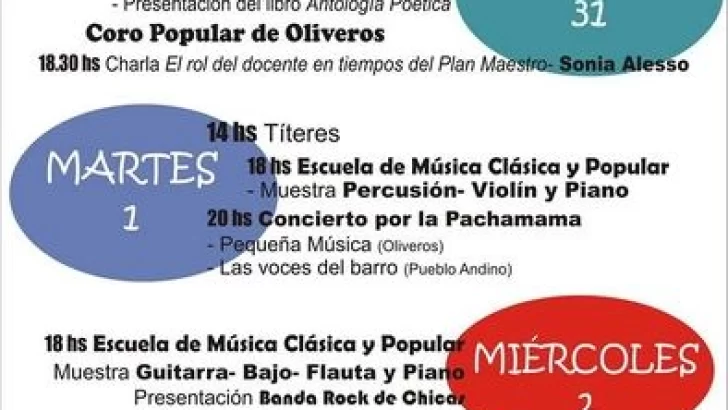 Cronograma de actividades para la “Gran Feria del Libro” en Oliveros