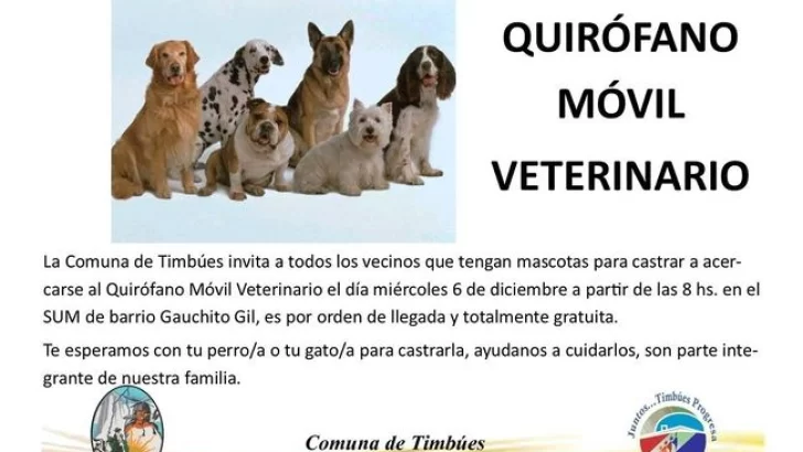 Timbues: El quirófano móvil estará para castración de animales