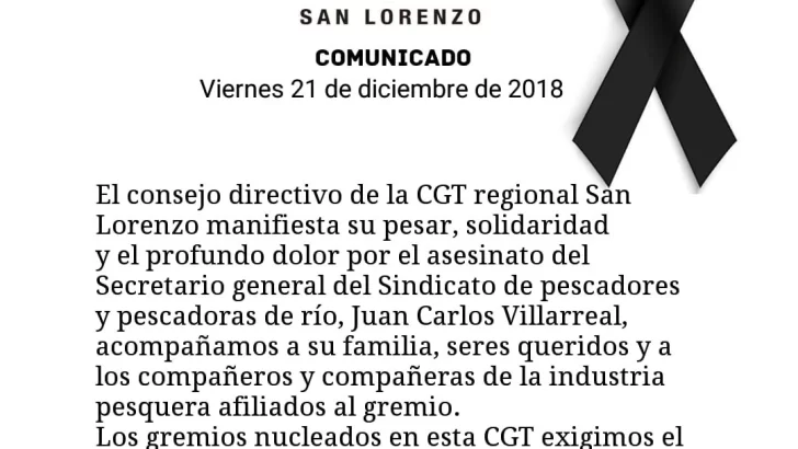 La CGT San Lorenzo pidió que se esclarezca la muerte de Villarreal