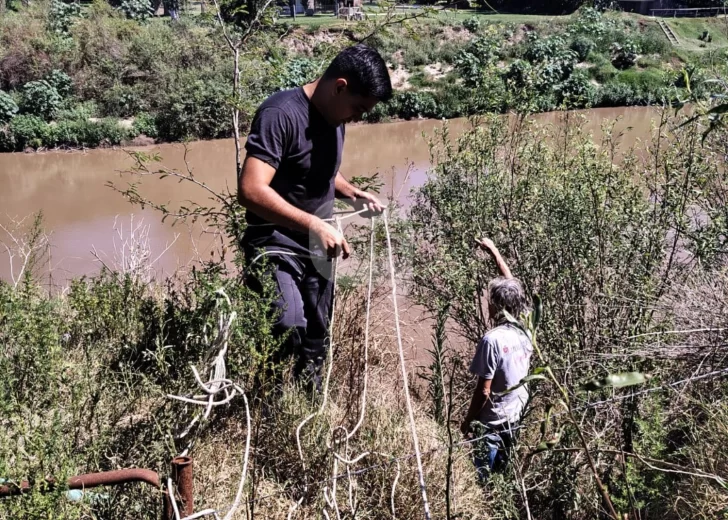 Oliveros: Dos perritos se cayeron por la barranca al Carcarañá y dos policías lograron rescatarlos