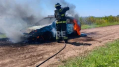 Un auto fue consumido por las llamas en un camino rural entre Aldao y Luis Palacios